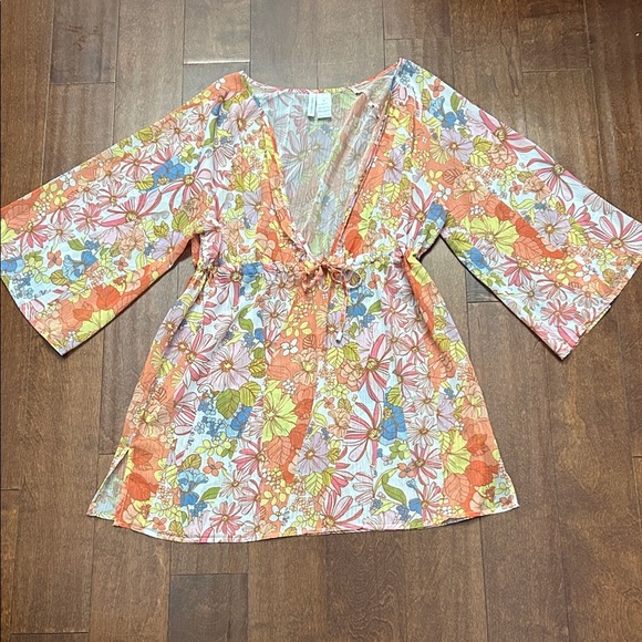 Sanctuary Multicolor Floral Bathing Suit Coverup, Size Medium - Picture 1 of 9